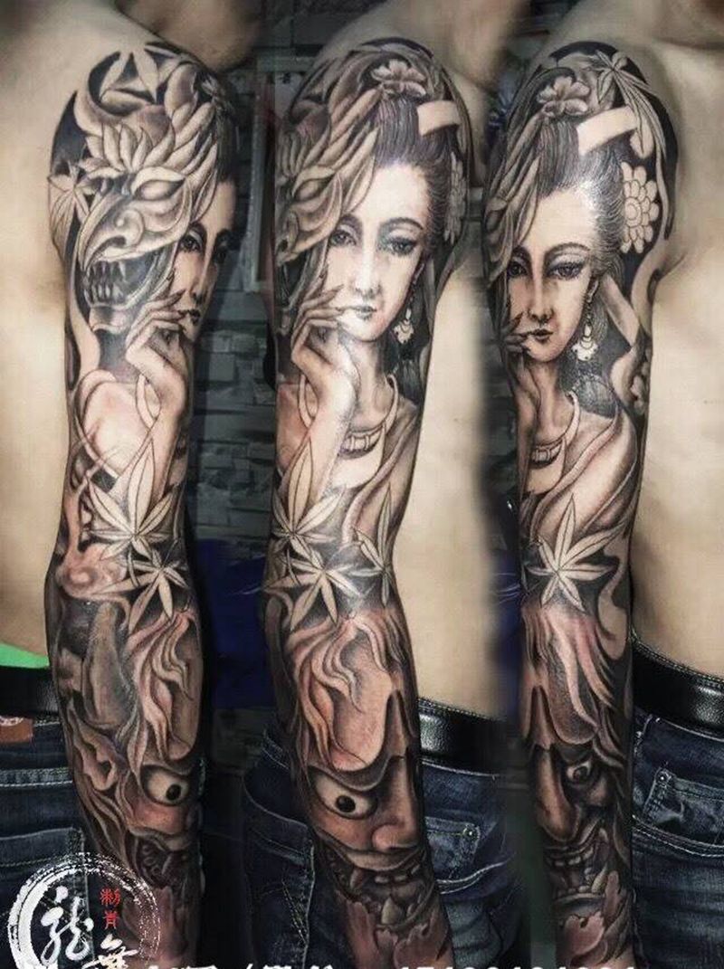 花臂 未完成纹身图片_手臂传统原创纹身图案