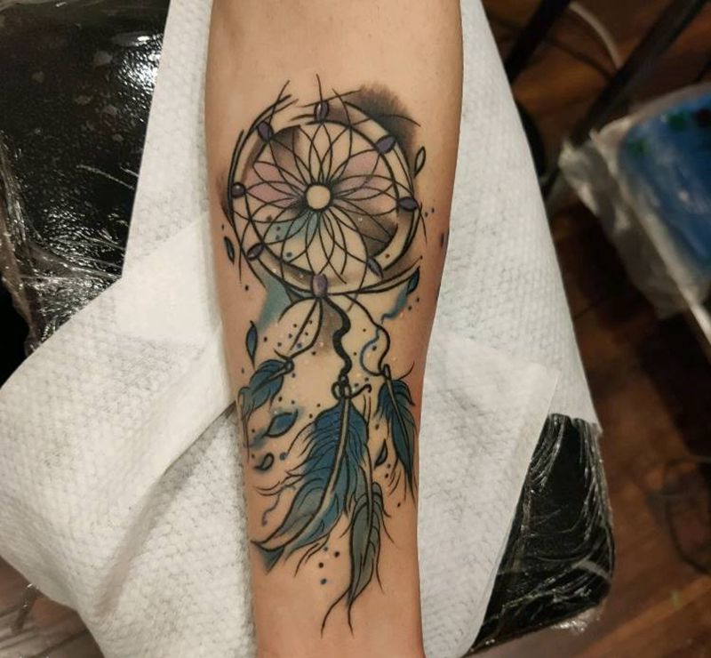 捕梦网纹身图片_手臂水彩水墨纹身图案