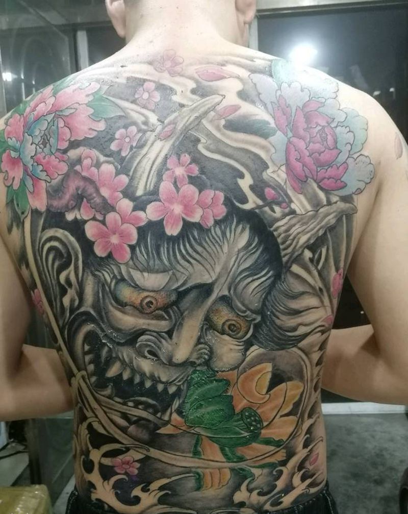 满背般若纹身图片_背部新传统纹身图案