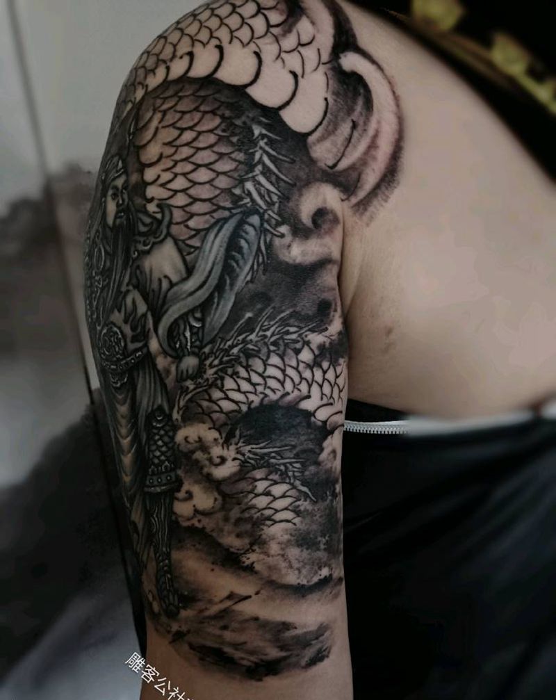 关公纹身图片_手臂水墨新传统纹身图案