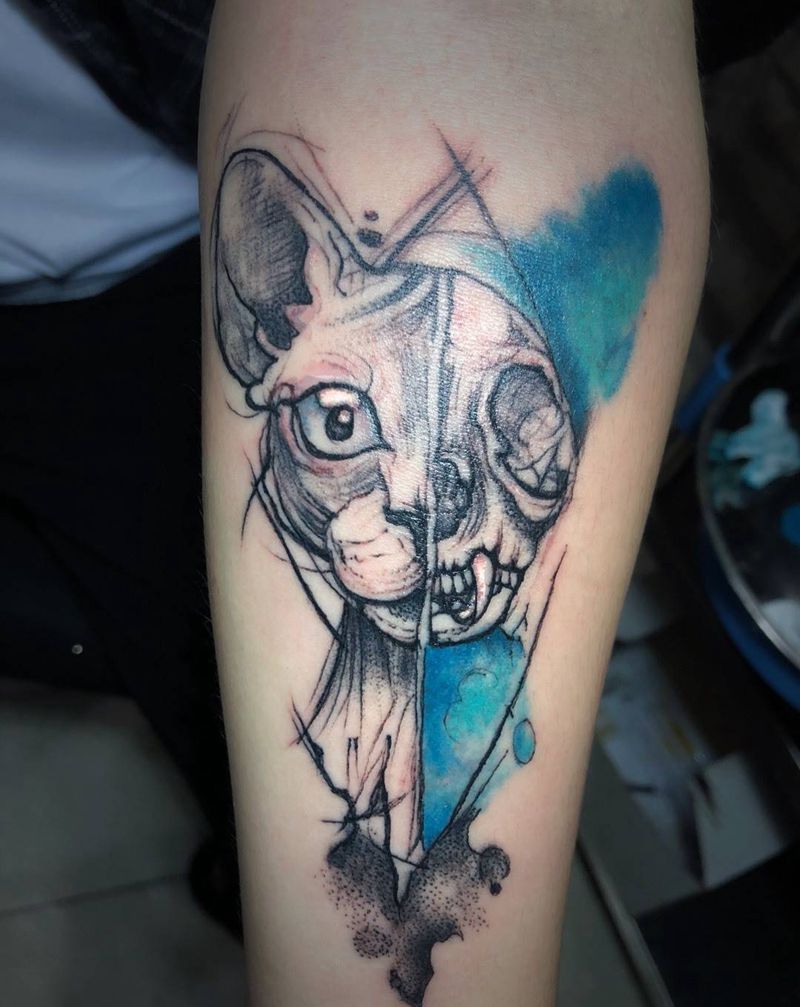 司芬克斯纹身图片_手臂点刺水墨纹身图案