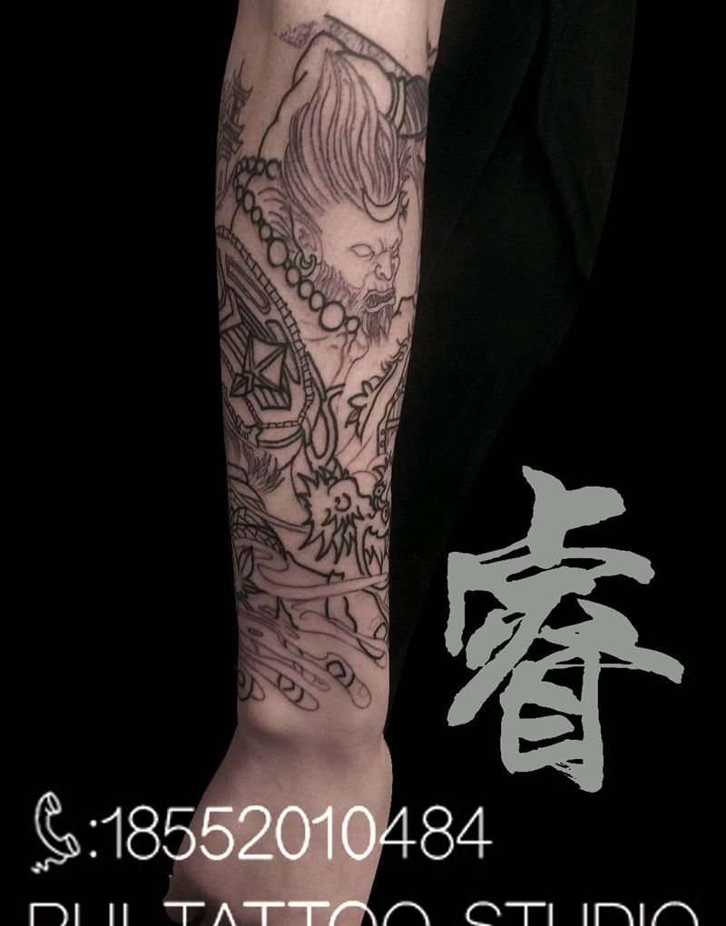 小臂猴子线条完成纹身图片_Old SchoolNew School纹身图案