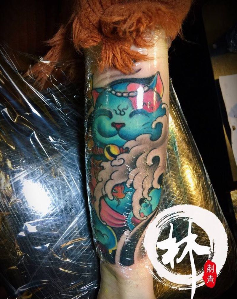 招财猫纹身图片