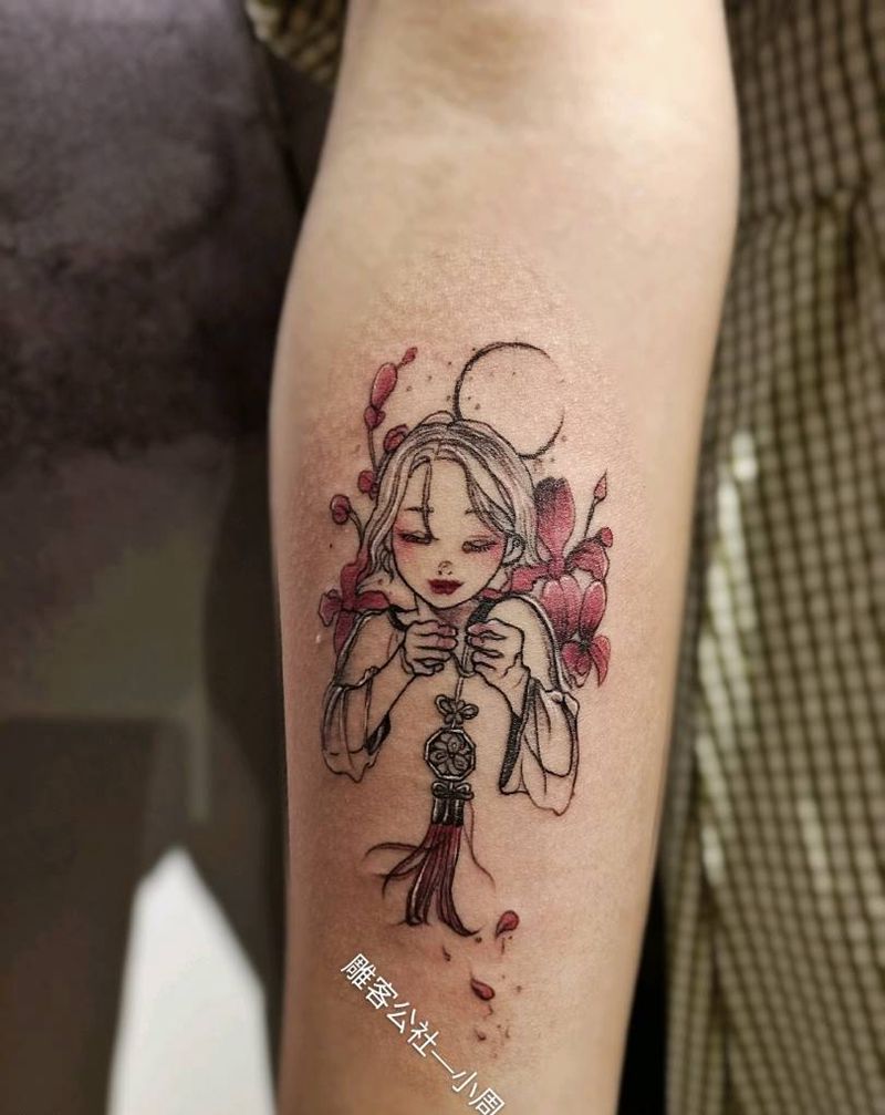 小姑娘纹身图片_手臂水彩纹身图案
