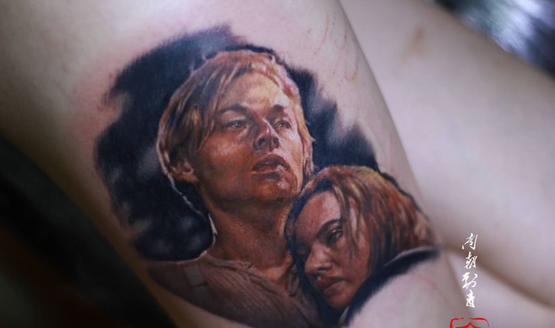 杰克纹身图片_腿部欧美写实纹身图案