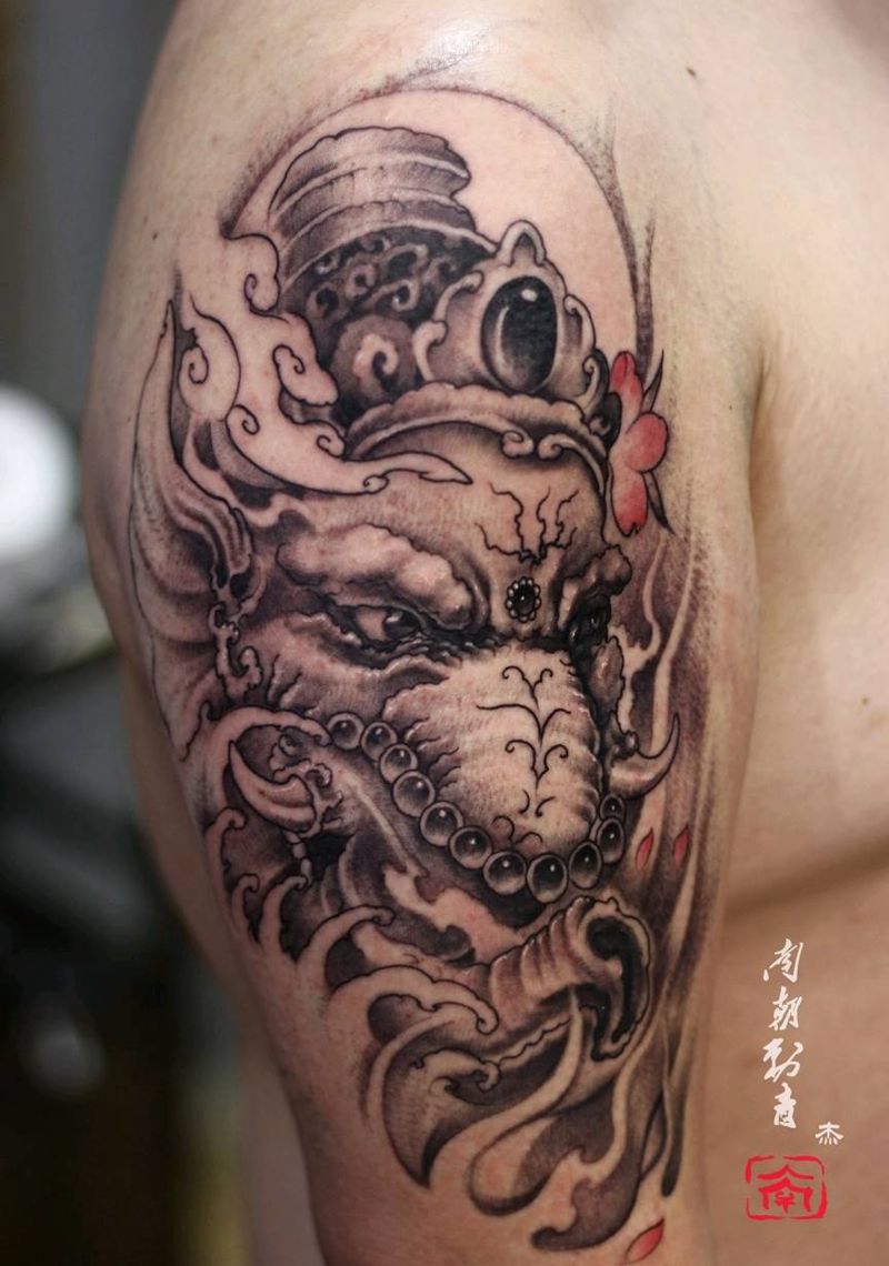 象神纹身图片_手臂新传统象神纹身图案