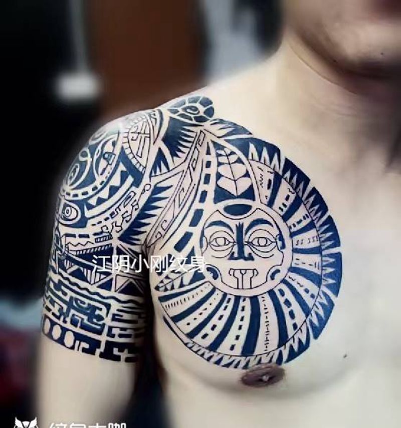 玛雅图腾半甲纹身图片_手臂纹身图案