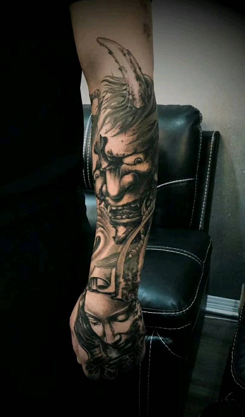 般诺修改纹身图片_手臂手部传统写实鬼神纹身图案