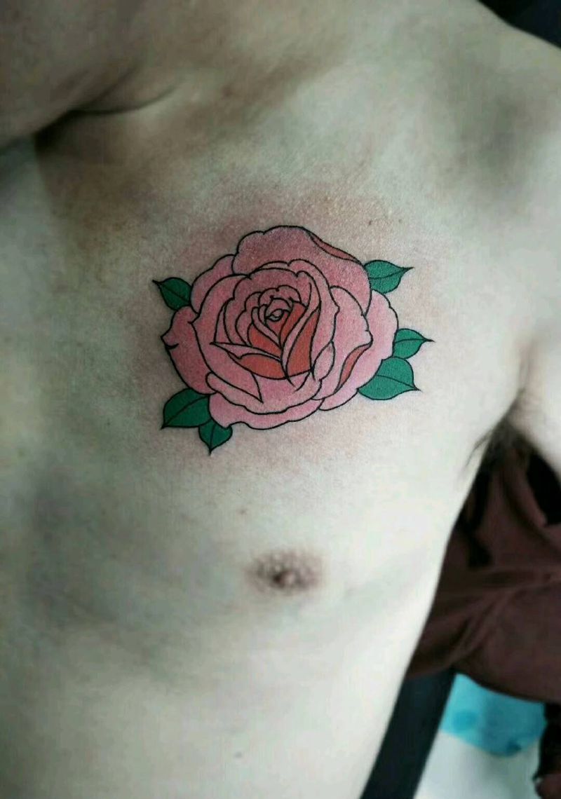 牡丹花纹身图片_胸部老传统纹身图案