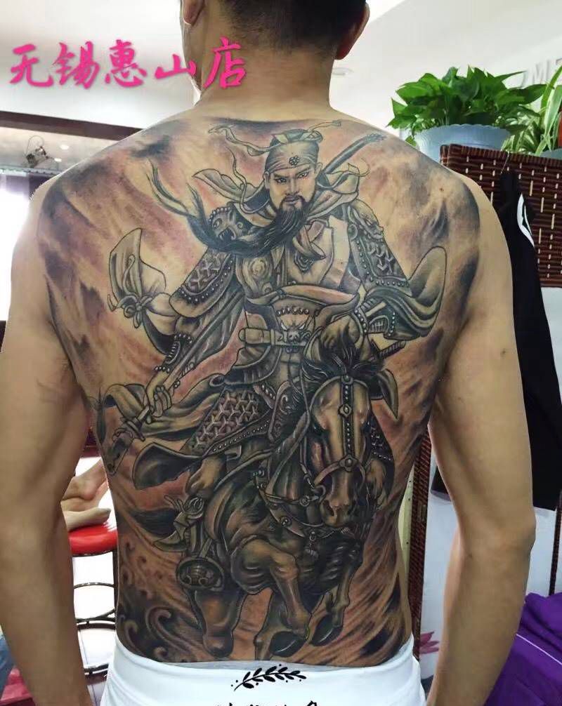 满背关公纹身纹身图片_成品背部肖像传统人物原创纹身图案