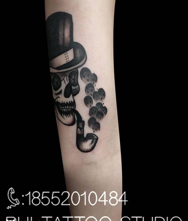黑暗风骷髅遮盖纹身图片_Old School纹身图案