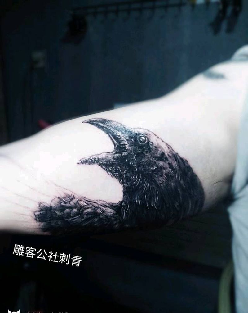 乌鸦纹身图片_手臂欧美写实纹身图案