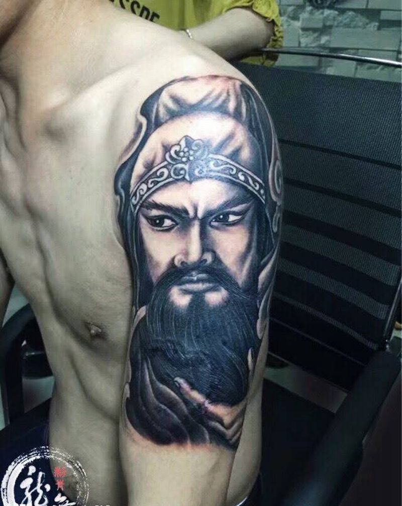 关二爷纹身图片_成品手臂传统肖像人物纹身图案