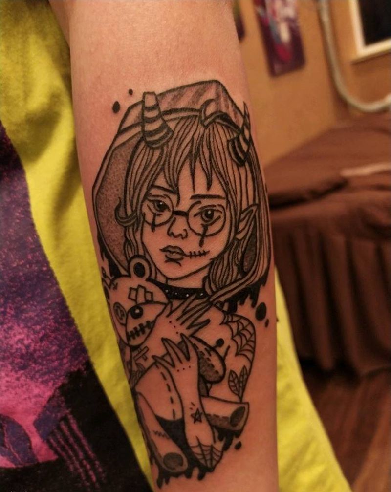 点刺布偶纹身图片_手臂点刺New School纹身图案