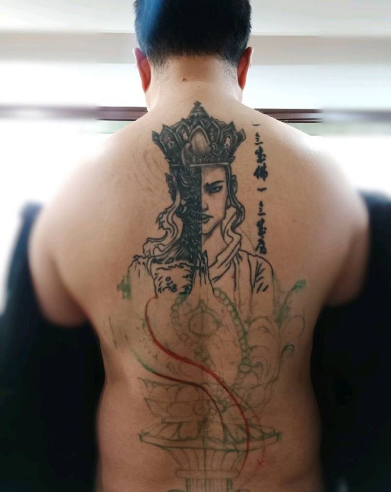 佛与魔修改纹身图片_背部新传统纹身图案