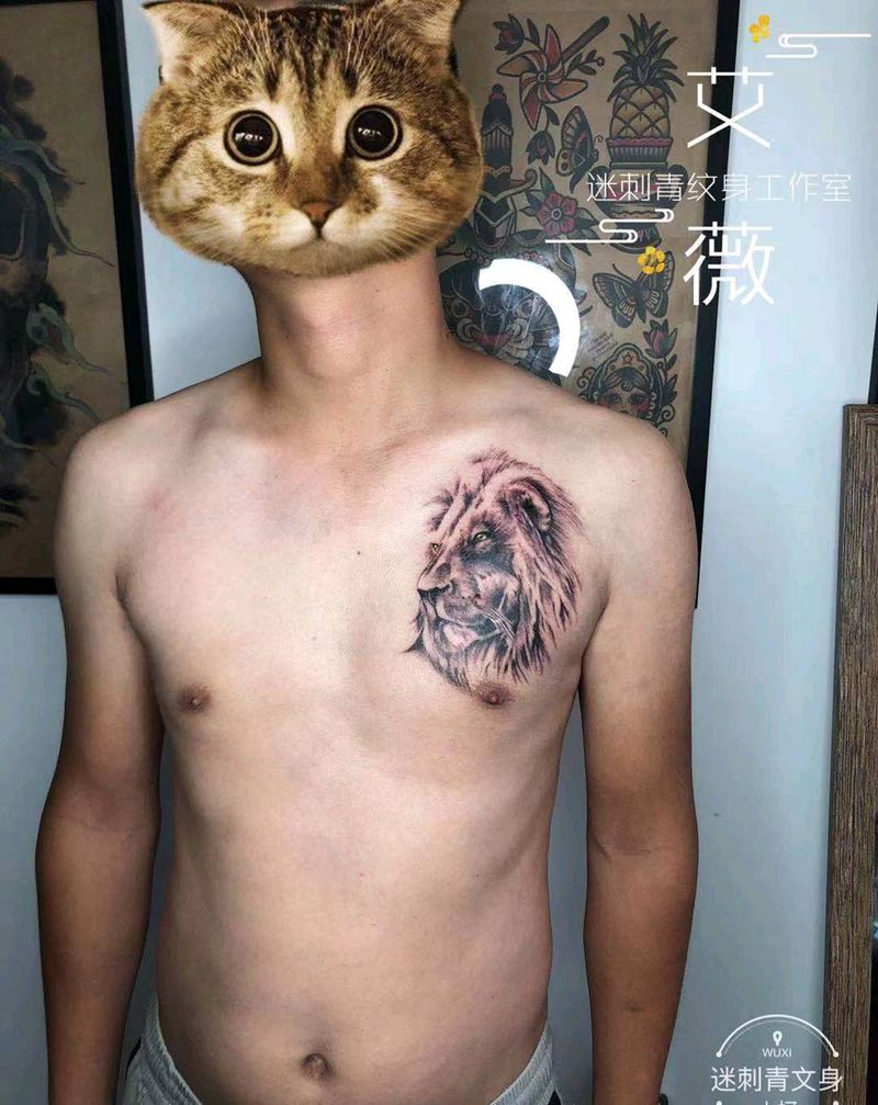 狮子头纹身图片_欧美写实纹身图案