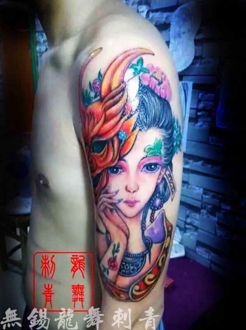 日本艺妓纹身图片_成品手臂传统人物纹身图案