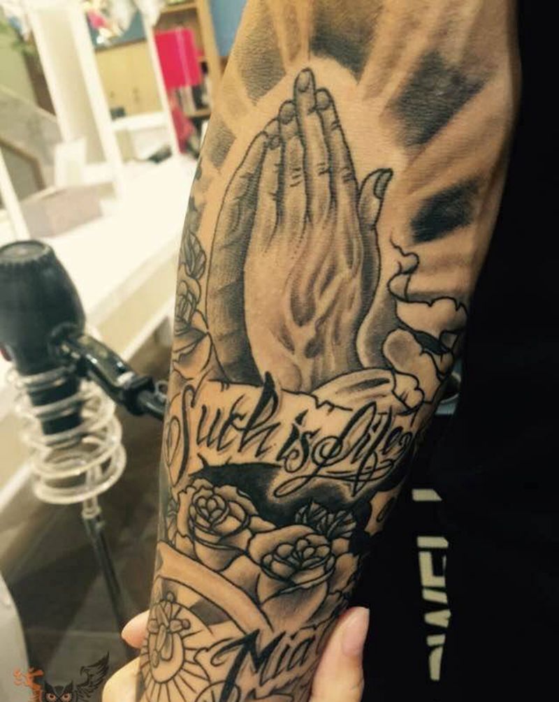 OK纹身图片_欧美传统写实清新手部手臂宗教雨墨刺青宜兴无锡.纹身图案