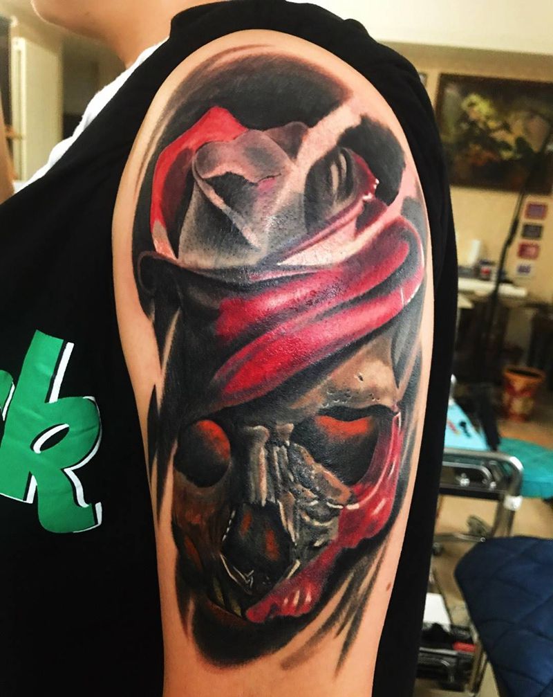 骷髅花纹身图片