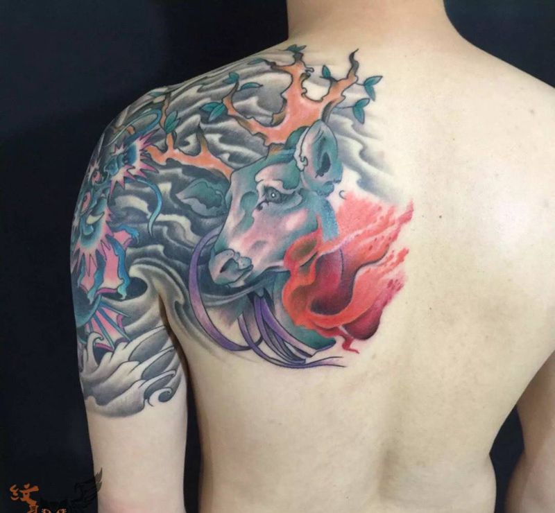 半甲作品纹身图片_无锡.宜兴雨墨刺青常州手臂胸部动物传统欧美写实纹身图案