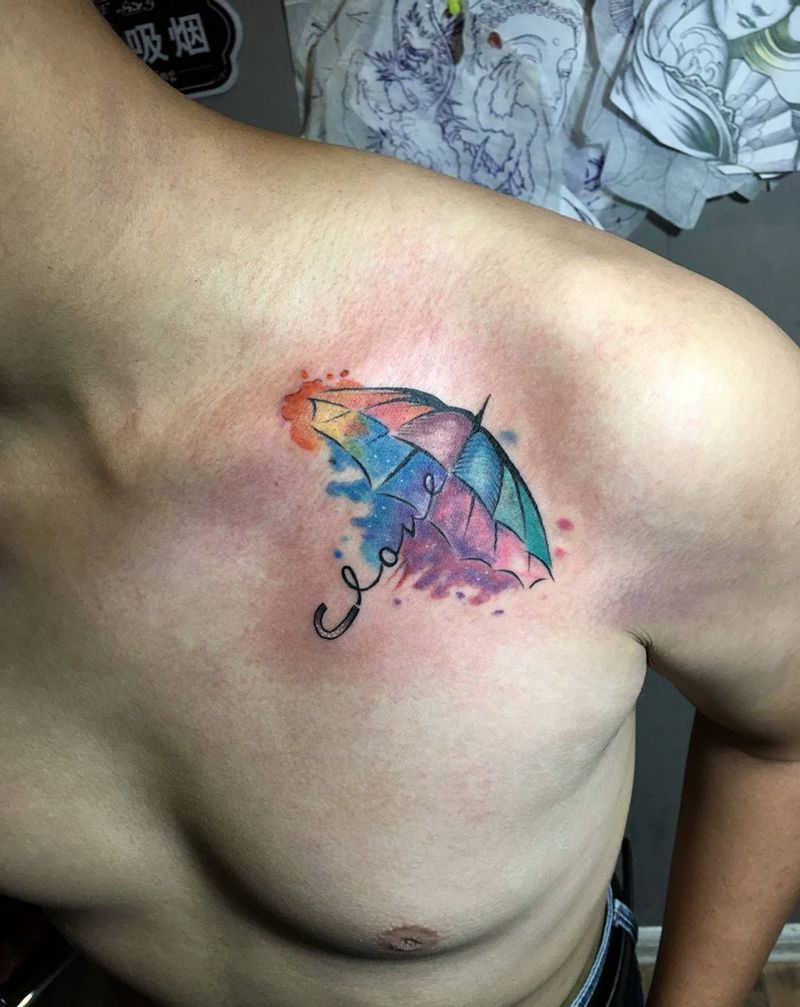 水彩雨伞纹身图片