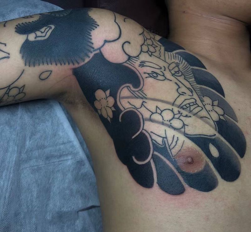 半甲进度百分之四十纹身图片_肩部老传统纹身图案