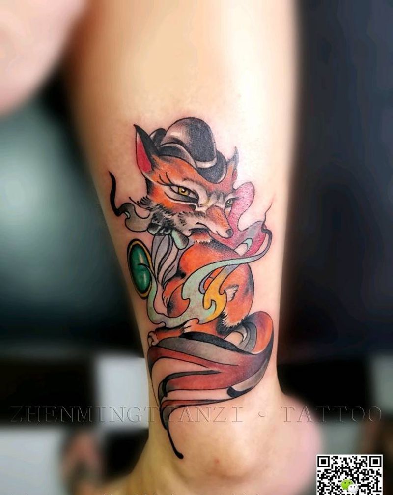 小腿狐狸纹身图片