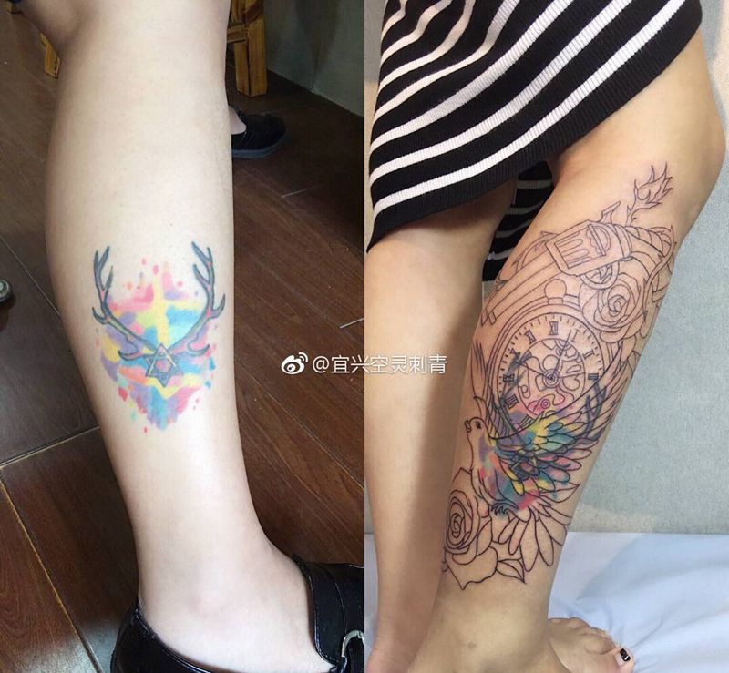 遮盖纹身图片_腿部纹身图案