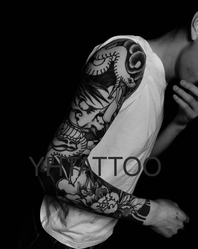 花臂纹身图片_手臂新传统般若纹身图案