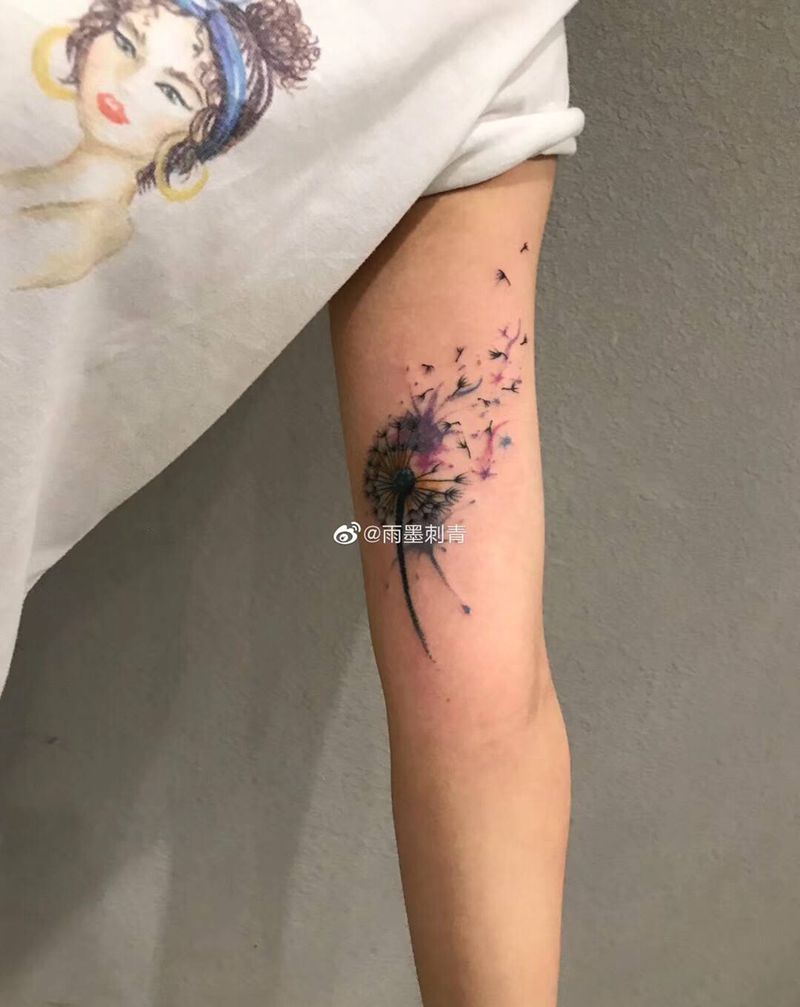 蒲公英纹身图片_手臂新传统水墨纹身图案