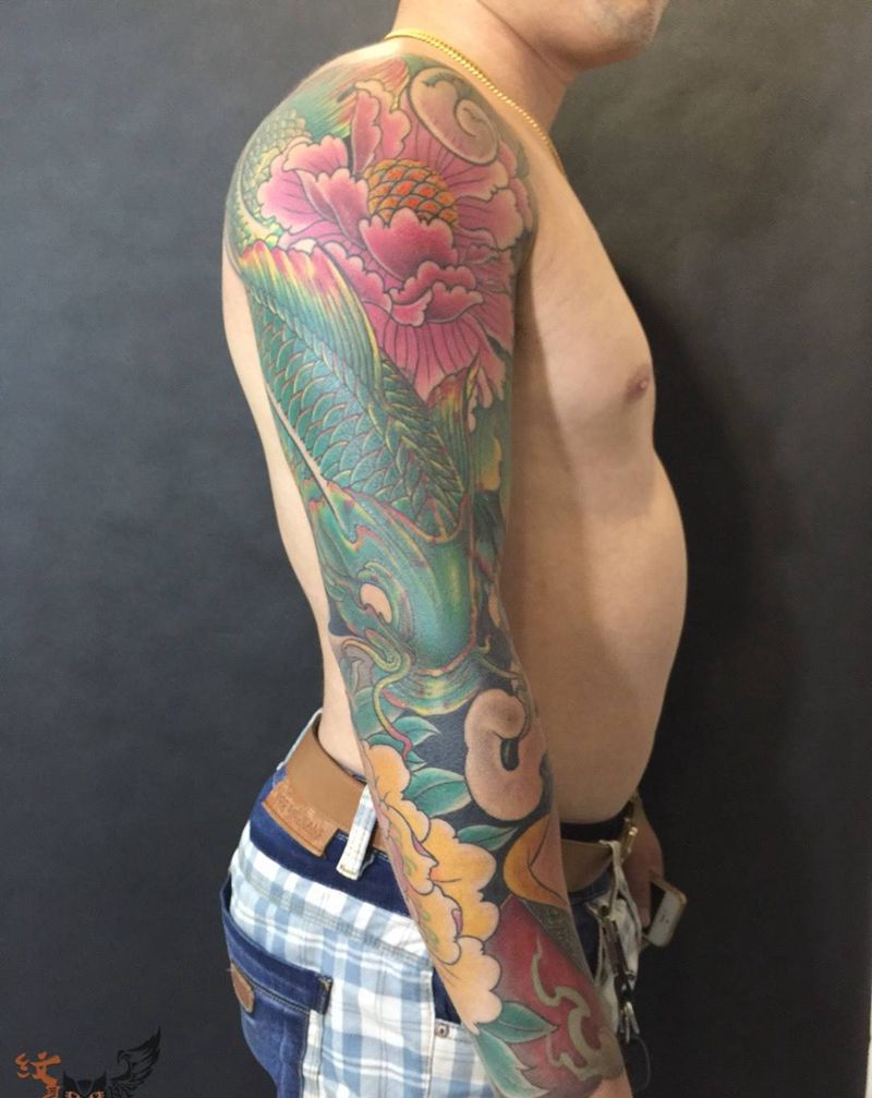 花臂纹身图片_无锡.宜兴雨墨刺青常州动物人物手臂传统国画纹身图案