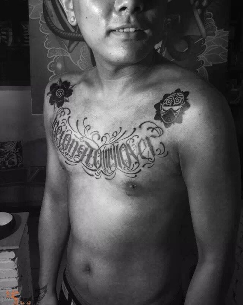 花体字纹身图片_雨墨刺青宜兴无锡.常州字符胸部几何传统清新原创纹身图案