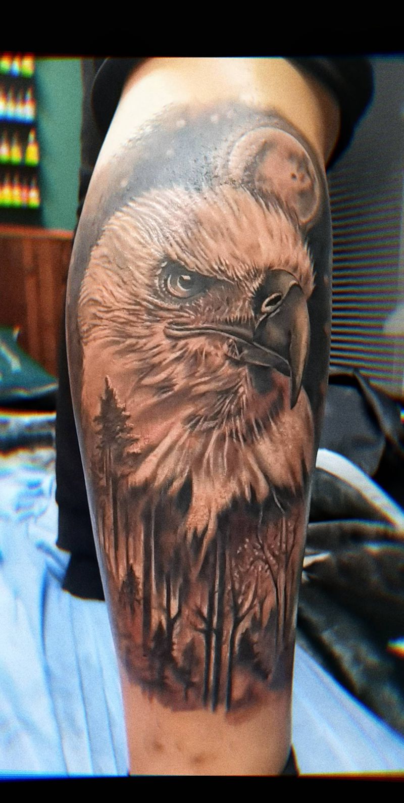 鹰纹身图片_腿部欧美写实纹身图案