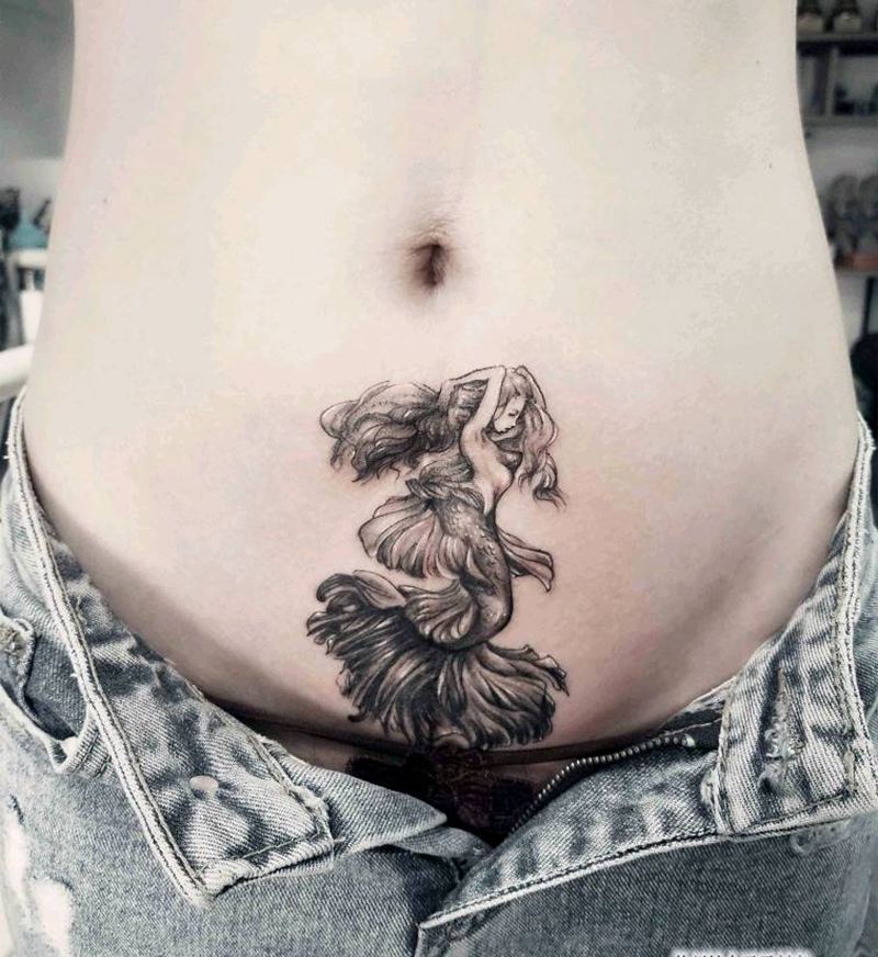 美人鱼 遮盖 剖腹产疤痕纹身图片_腹部纹身图案