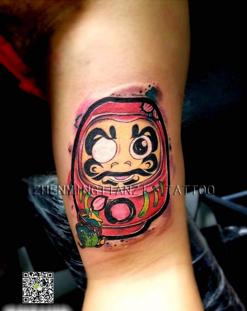 达摩蛋加小福袋纹身图片