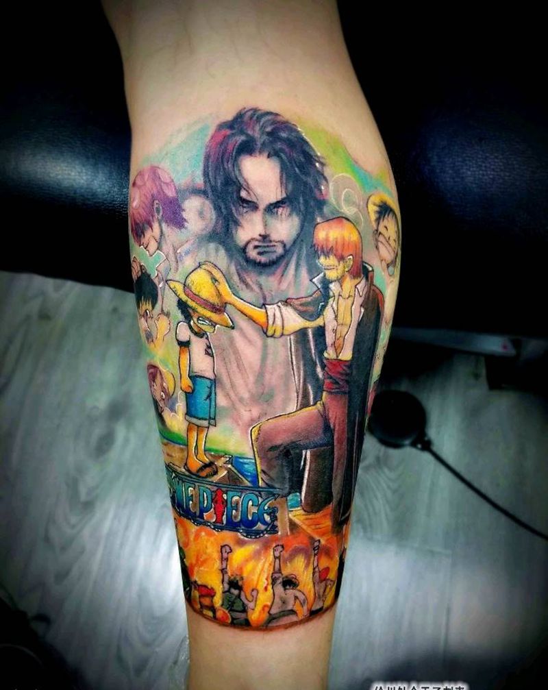 海贼王纹身图片_腿部New School纹身图案