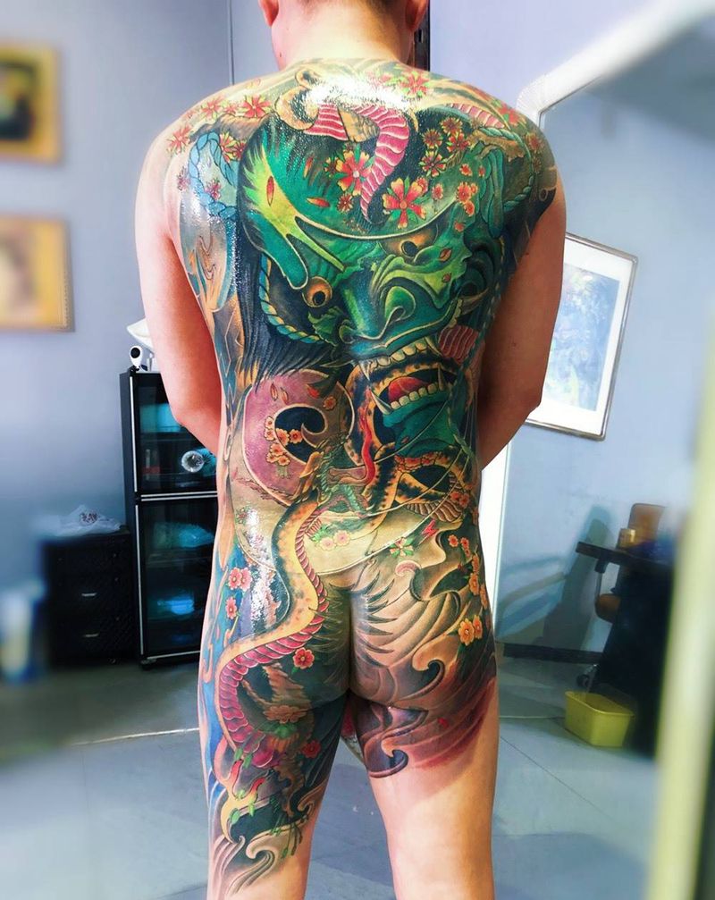 通体般若遮盖纹身图片