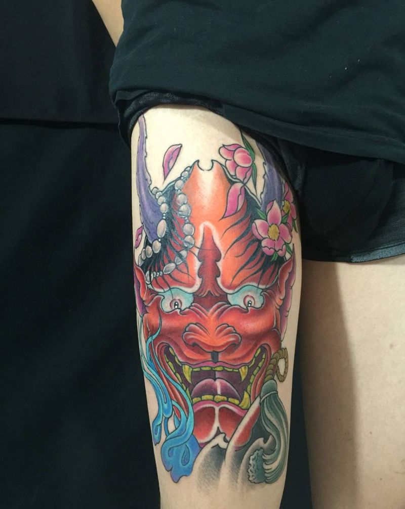 般若纹身图片_成品手稿腿部传统肖像人物雨墨刺青宜兴无锡.鬼神纹身图案