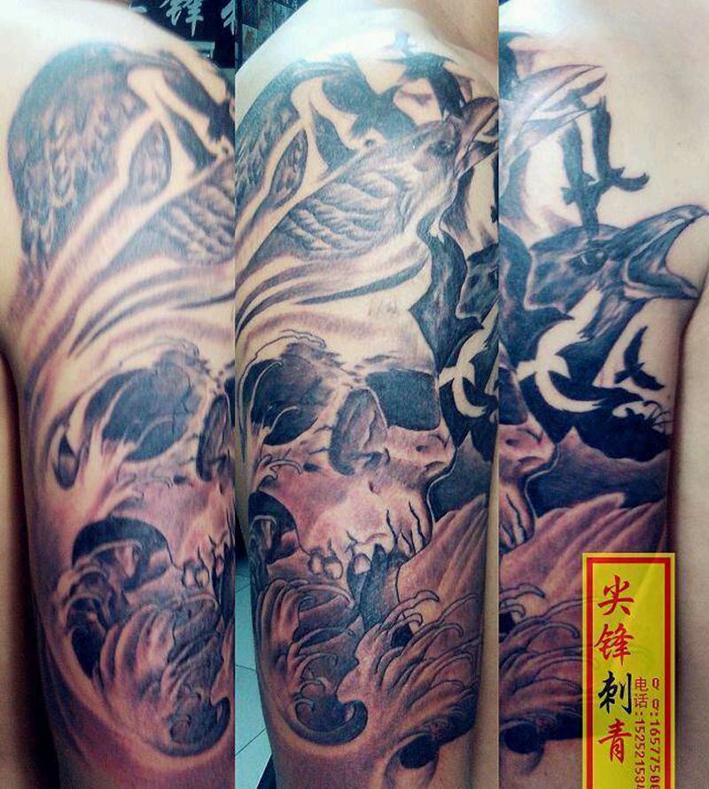 骷髅纹身图片_手臂写实动物鬼神成品纹身图案