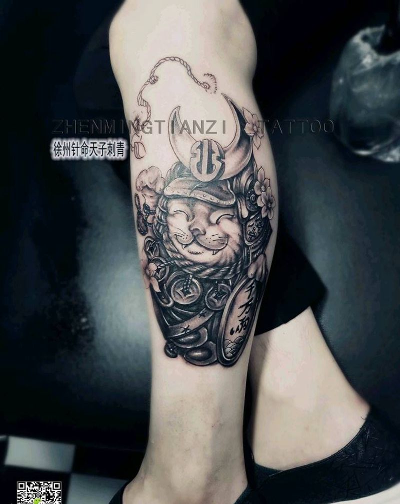 招财猫 小腿整包 半成品纹身图片