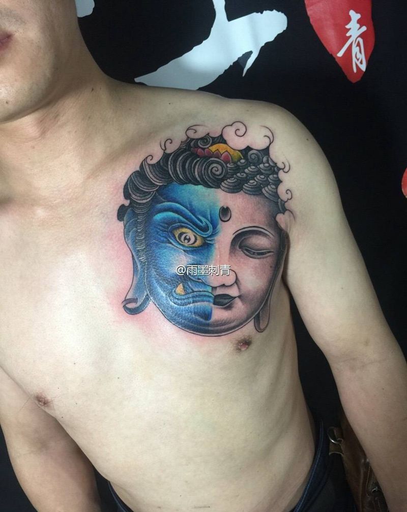 一念之间纹身图片_成品传统宗教原创雨墨刺青宜兴无锡.鬼神胸部纹身图案