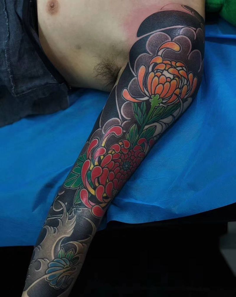 花臂纹身图片_老传统纹身图案