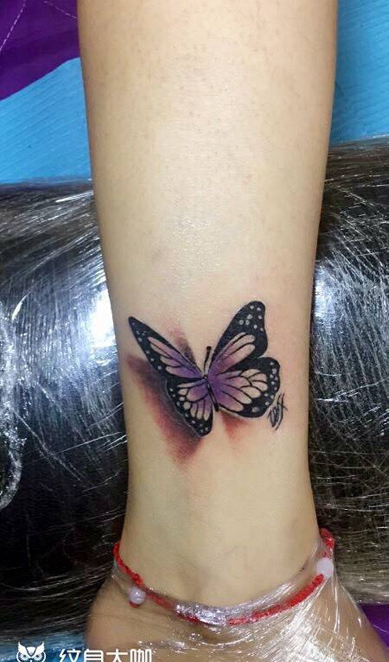 脚踝蝴蝶纹身图片_成品脚部清新动物纹身图案