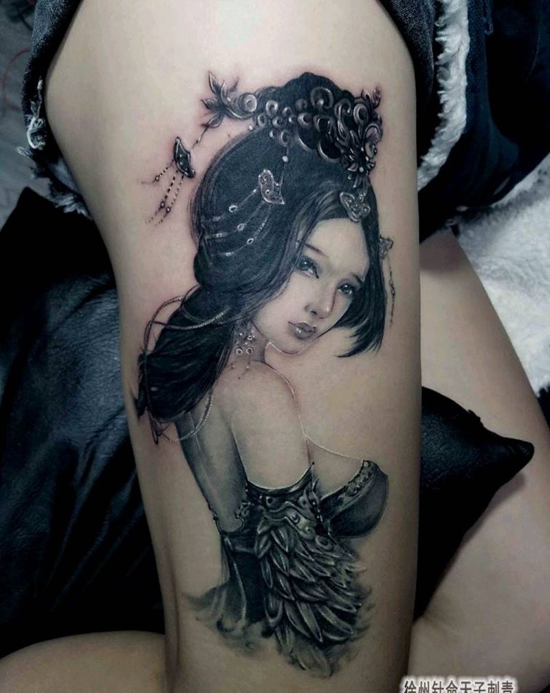 沉鱼纹身图片_腿部欧美写实纹身图案