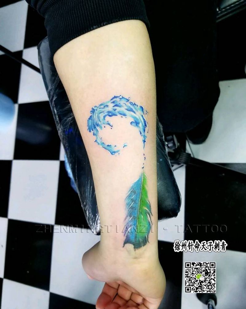 浪花羽毛 客人自带图纹身图片