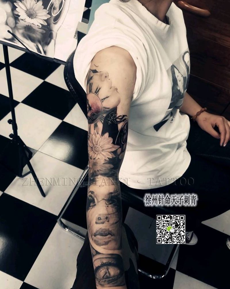 欧美黑灰半成品纹身图片