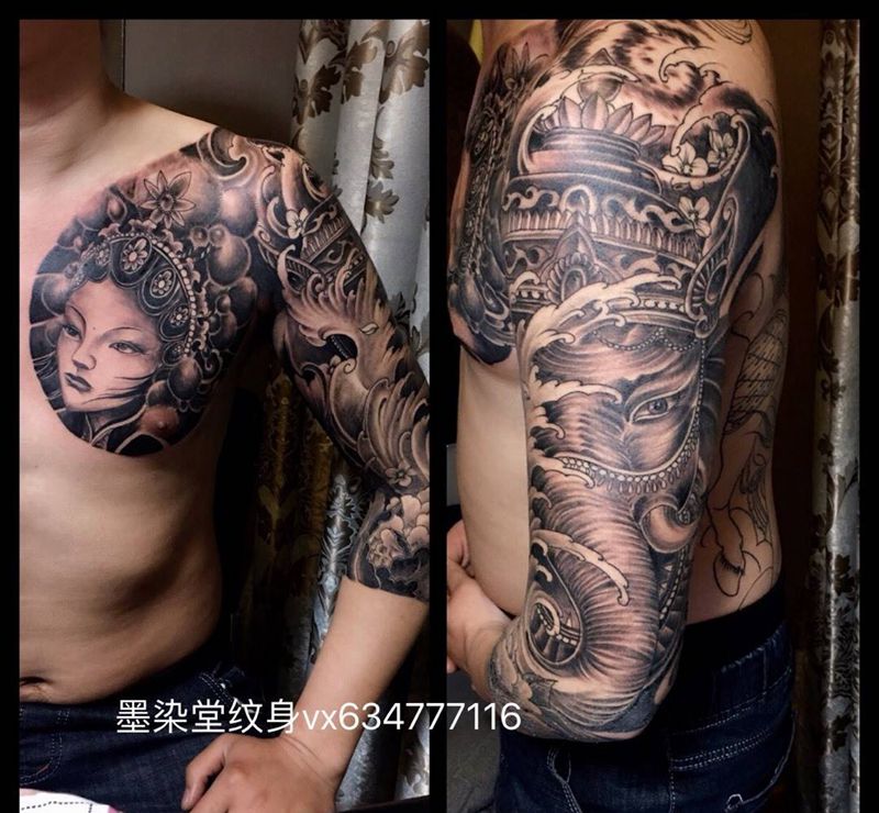 花旦象神七分袖纹身图片