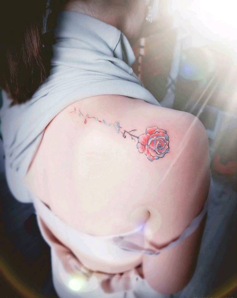 小清新纹身图片_肩部水彩纹身图案