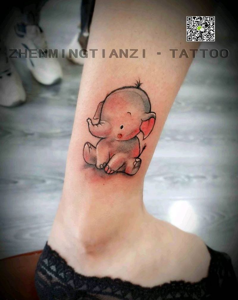 脚踝 清新小象纹身图片_脚部纹身图案
