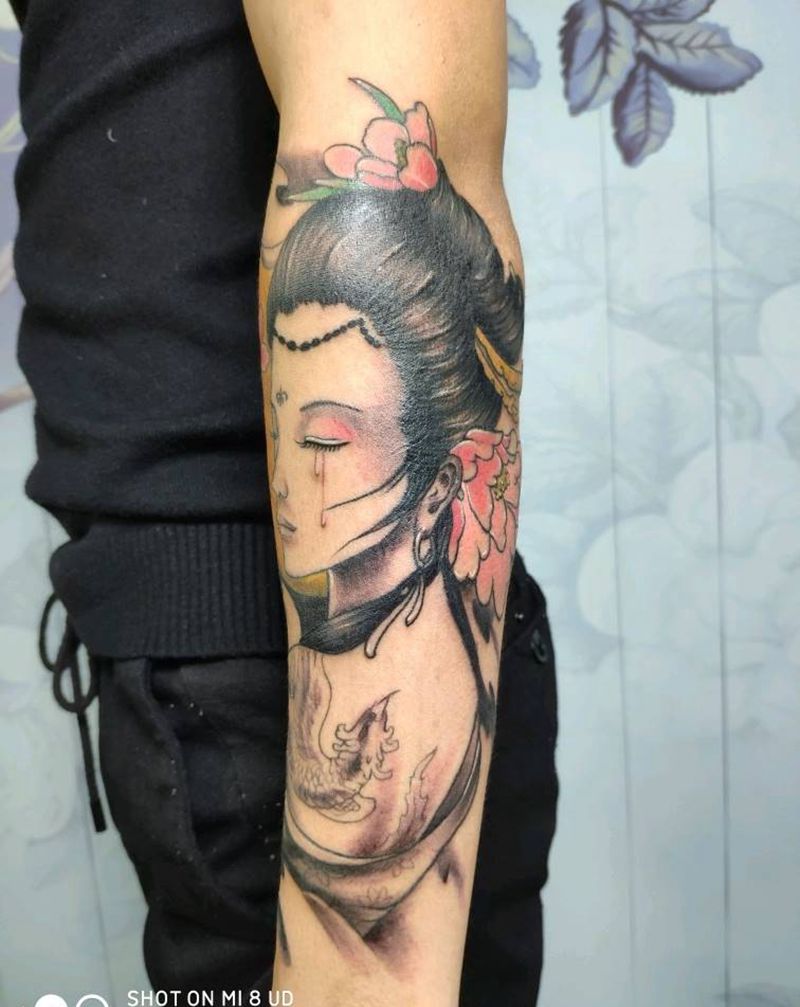 艺妓纹身图片_手臂新传统纹身图案